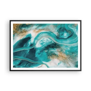 Poster in cornice nera - Astrazione turchese con accenti bianchi e dorati - 100x70cm - Il fiume d'oro - Decorazione murale moderna per soggiorno e camera da letto ARTTOR