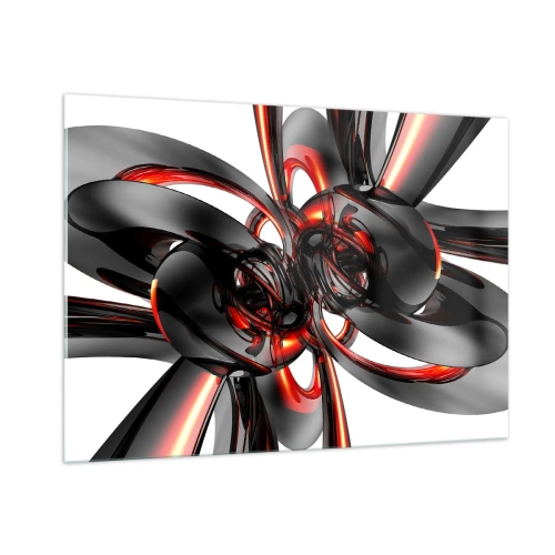 Quadro su vetro - Astrazione moderna in nero e rosso - 100x70cm - Movimento in grafite e rosso - Decorazione murale moderna per soggiorno e camera da letto ARTTOR