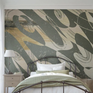 Fotomurali Standard Eco - Una composizione verde e beige con forme astratte dinamiche - 100x70cm - Astrazione ritmica - Decorazione murale moderna per soggiorno e camera da letto ARTTOR