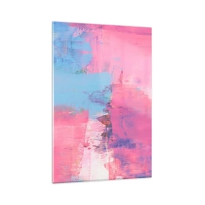 Quadro su vetro - Composizione astratta in rosa e blu - 80x120cm - Rosa, blu e un pizzico di luce - Decorazione murale moderna per soggiorno e camera da letto ARTTOR