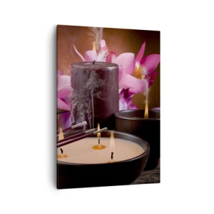 Quadro su tela - Stampe su Tela - Statuetta di Buddha con candele accese e bastoncini di incenso - 50x70cm - Purificare la mente, calmare il corpo - Decorazione murale moderna per soggiorno e camera da letto ARTTOR