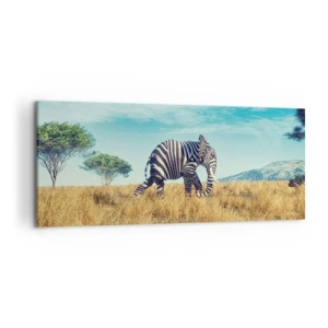 Quadro su tela - Stampe su Tela - Zebra in un paesaggio africano - 120x50cm - Il grigio non è più di moda - Decorazione murale moderna per soggiorno e camera da letto ARTTOR