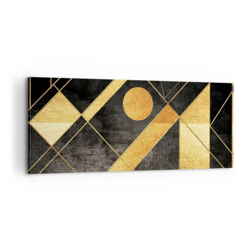 Quadro su tela - Stampe su Tela - Forme geometriche nei toni dell'oro e del nero - 120x50cm - Sole del deserto - Decorazione murale moderna per soggiorno e camera da letto ARTTOR