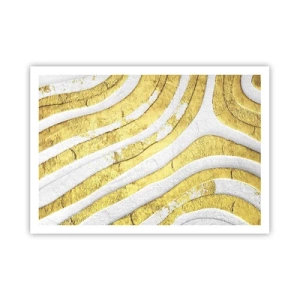 Poster - Linee astratte dorate e bianche in una texture 3D - 100x70cm - Composizione in bianco e oro - Decorazione murale moderna per soggiorno e camera da letto ARTTOR