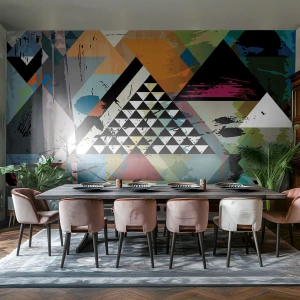 Fotomurali Premium Sand - Composizione geometrica astratta con triangoli - 100x70cm - Come è semplice - Decorazione murale moderna per soggiorno e camera da letto ARTTOR