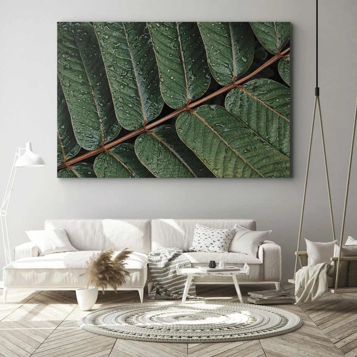 Quadro su tela - Stampe su Tela - Macro di foglie verdi con gocce di rugiada - 120x80cm - Al ritmo verde - Decorazione murale moderna per soggiorno e camera da letto ARTTOR