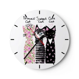 Orologio da parete - Orologio in Vetro - Gatti in vari stili con iscrizioni - 30x30cm - C'erano una volta tre gattini - Decorazione murale moderna per soggiorno, cucina e camera da letto ARTTOR
