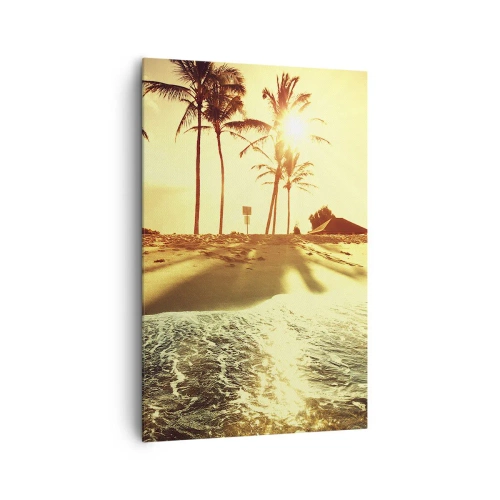 Quadro su tela - Stampe su Tela - Una spiaggia con palme illuminata da un caldo tramonto - 80x120cm - Pomeriggio in California - Decorazione murale moderna per soggiorno e camera da letto ARTTOR