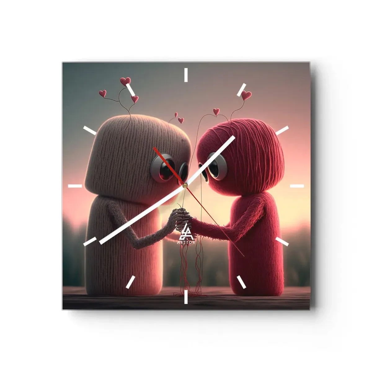 Orologio da parete - Orologio in Vetro - Personaggi di filato in un'affascinante ambientazione a tema cuore - 30x30cm - Ognuno ha diritto ad amare - Decorazione murale moderna per soggiorno e camera da letto ARTTOR
