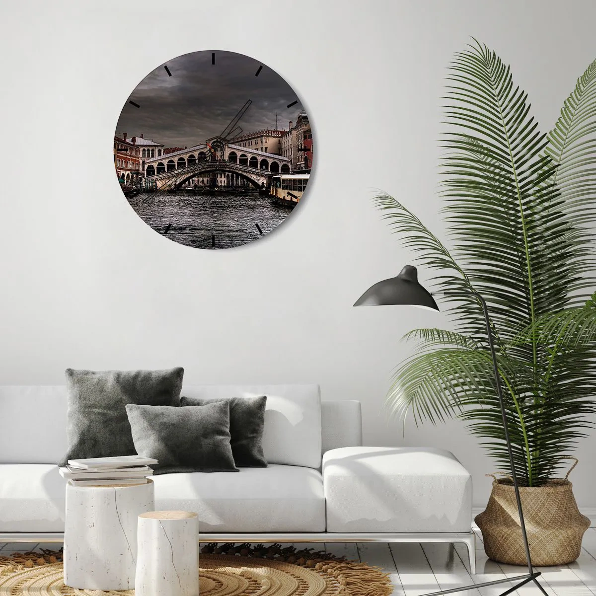 Orologio da parete - Orologio in Vetro - Il Ponte di Rialto a Venezia sotto un cielo nuvoloso - 30x30cm - Promessa di una sera a Venezia - Decorazione murale moderna per soggiorno, cucina e camera da letto ARTTOR