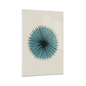 Quadro su vetro - Forma circolare astratta con raggi blu - 70x100cm - Radiosamente nel blu - Decorazione murale moderna per soggiorno e camera da letto ARTTOR