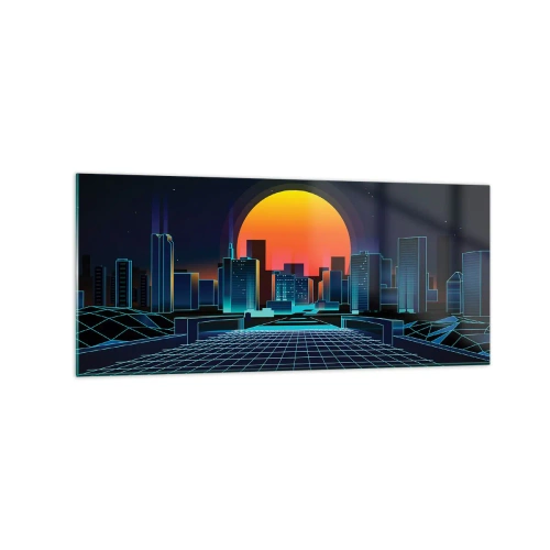 Quadro su vetro - Skyline futuristico della città in stile neon - 120x50cm - Davvero vuoi tornare al mondo reale? - Decorazione murale moderna per soggiorno e camera da letto ARTTOR