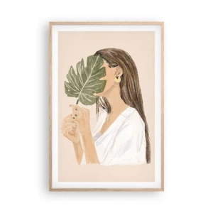 Poster in cornice rovere chiaro - Misterioso ritratto con ventaglio - 61x91 cm