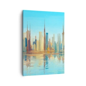 Quadro su tela - Stampe su Tela - Un panorama della città dai colori caldi con riflessi nell'acqua - 50x70cm - Metropoli assolata - Decorazione murale moderna per soggiorno e camera da letto ARTTOR