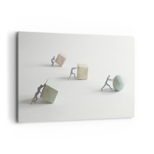 Quadro su tela - Stampe su Tela - Miniature che spingono forme su uno sfondo chiaro - 120x80cm - È la vita - Decorazione murale moderna per soggiorno e camera da letto ARTTOR