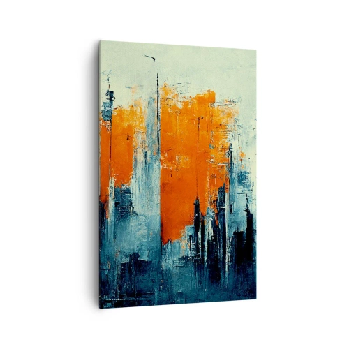 Quadro su tela - Stampe su Tela - Paesaggio urbano astratto nei toni dell'arancione e del blu - 80x120cm - Paesaggio moderno - Decorazione murale moderna per soggiorno e camera da letto ARTTOR