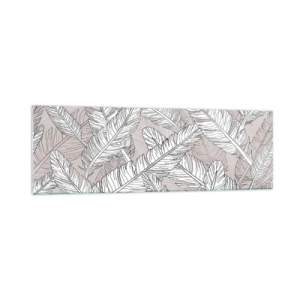 Quadro su vetro - Motivo in bianco e nero con foglie di banano su sfondo chiaro - 160x50cm - Vortice di piume - Decorazione murale moderna per soggiorno e camera da letto ARTTOR