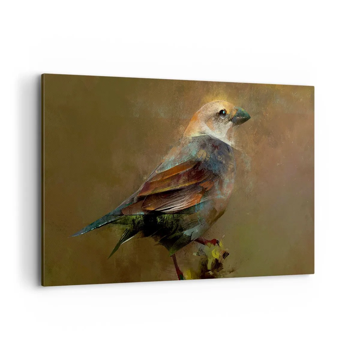 Quadro su tela - Stampe su Tela - Un'interpretazione artistica di un passero su uno sfondo marrone - 100x70cm - Passerotto, piccolo uccellino - Decorazione murale moderna per soggiorno e camera da letto ARTTOR
