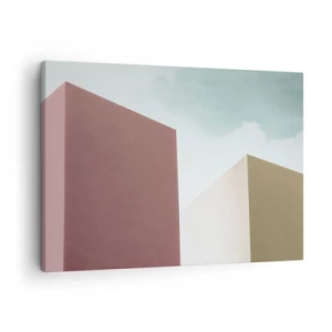 Quadro su tela - Stampe su Tela - Architettura minimalista con blocchi pastello e cielo - 70x50cm - Geometria di un'estate assolata - Decorazione murale moderna per soggiorno e camera da letto ARTTOR