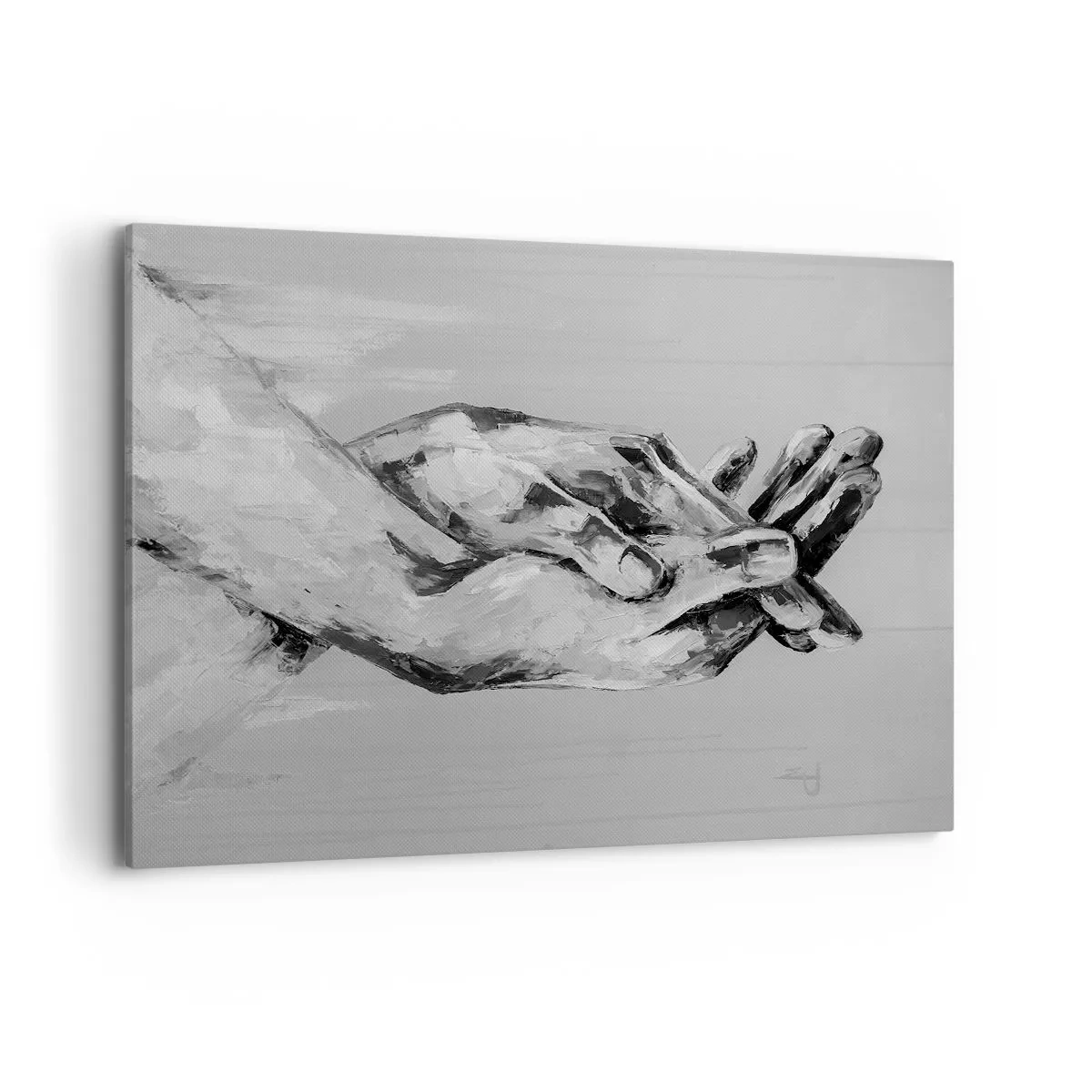 Quadro su tela - Stampe su Tela - Composizione in bianco e nero di due mani giunte su uno sfondo chiaro. - 120x80cm - Inizio... - Decorazione murale moderna per soggiorno e camera da letto ARTTOR