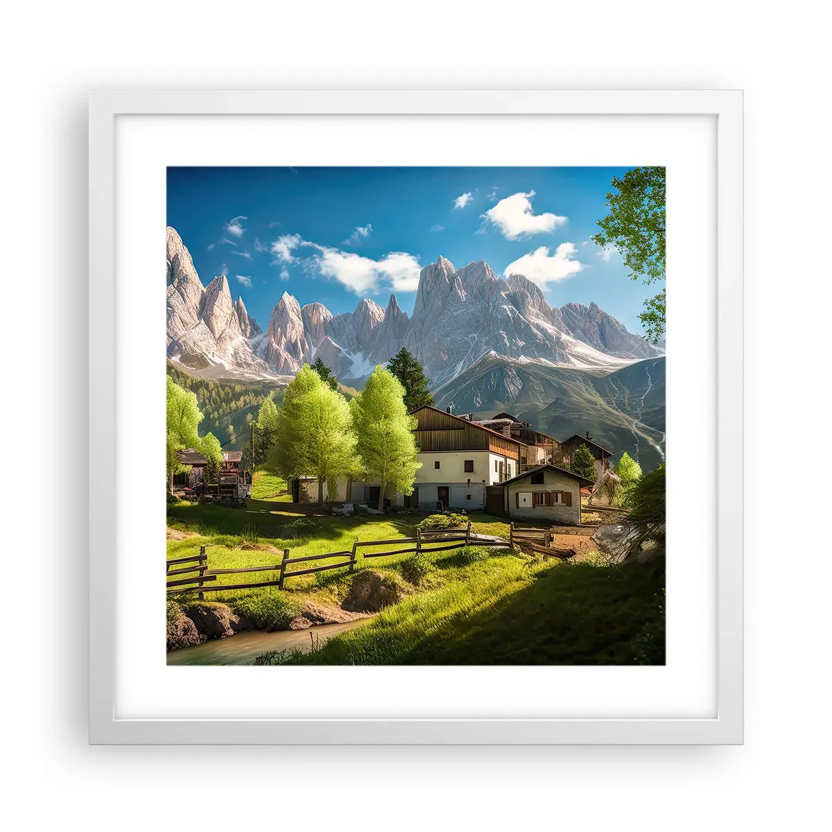 Poster in cornice bianca - Idillio alpino - 40x40 cm