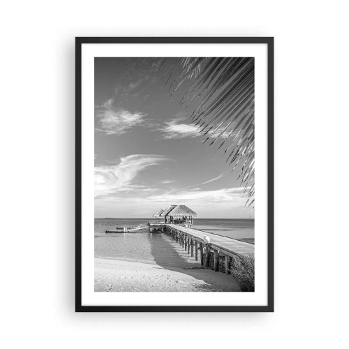 Poster in cornice nera - Paesaggio in bianco e nero con un molo su un mare calmo - 50x70cm - Un ricordo o un sogno? - Decorazione murale moderna per soggiorno e camera da letto ARTTOR