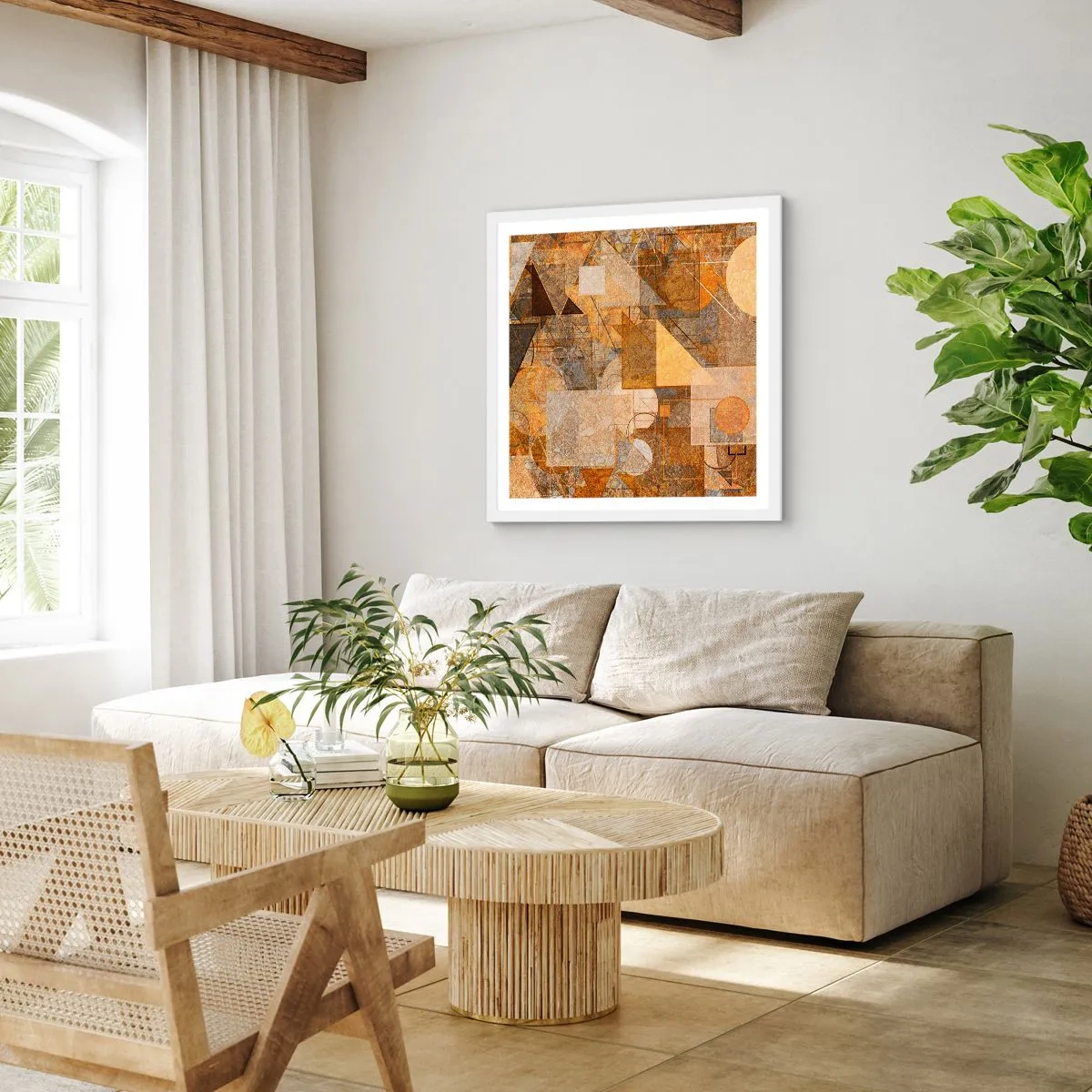 Poster in cornice bianca - Studio cubista in marrone - 40x40 cm