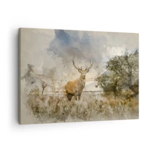 Quadro su tela - Stampe su Tela - Un cervo in un ambiente naturale in stile acquerello - 70x50cm - Dignità - forza - maestosità - Decorazione murale moderna per soggiorno e camera da letto ARTTOR