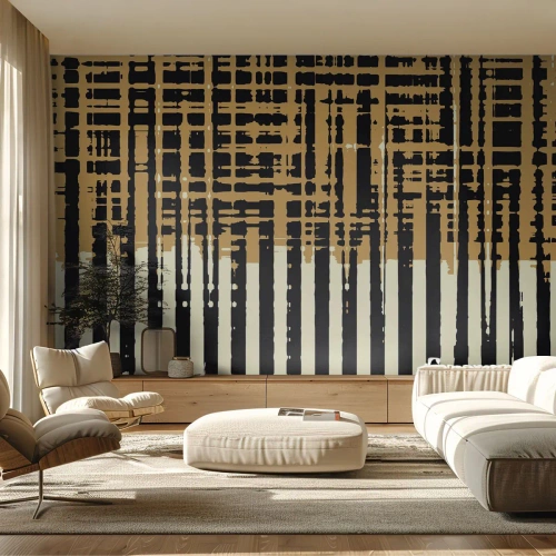 Fotomurali Premium Sand - Astrazione geometrica con linee verticali e orizzontali nei toni del marrone. - 100x70cm - Astrazione architettonica - Decorazione murale moderna per soggiorno e camera da letto ARTTOR