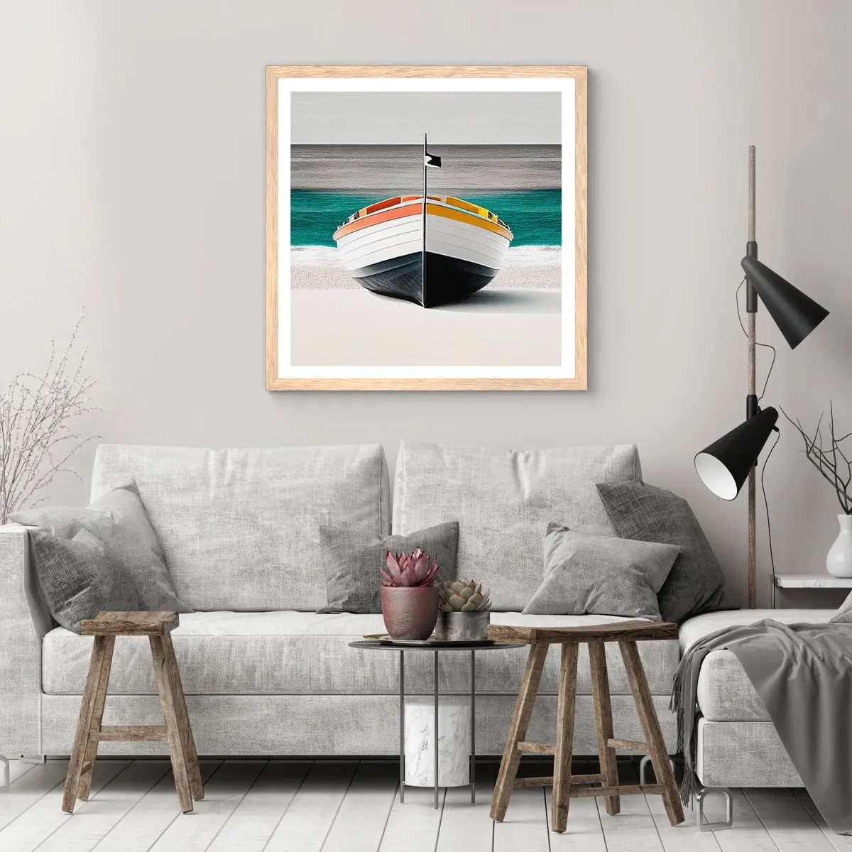 Poster in cornice rovere chiaro - Al suo posto - 30x30 cm