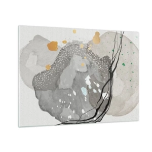 Quadro su vetro - Forme organiche e macchie in colori tenui con dettagli - 70x50cm - Composizione organica - Decorazione murale moderna per soggiorno e camera da letto ARTTOR