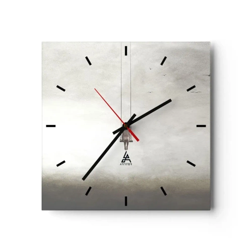 Orologio da parete - Orologio in Vetro - Una figura su un'altalena sospesa nello spazio - 30x30cm - Il bambino che è in noi - Decorazione murale moderna per soggiorno e camera da letto ARTTOR