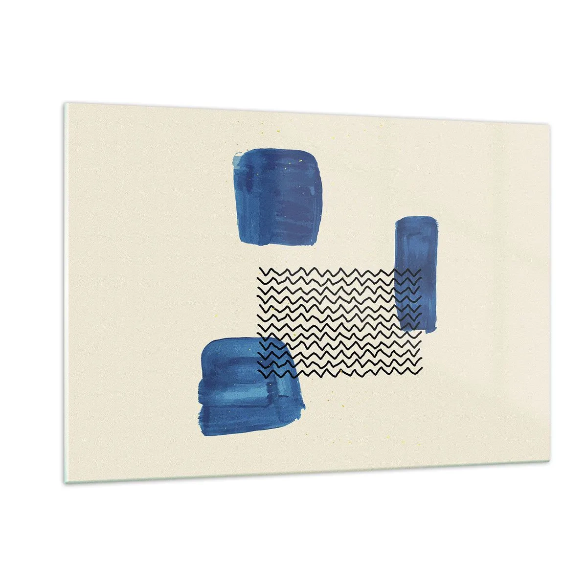 Quadro su vetro - Astrazione moderna con accenti blu - 120x80cm - Quartetto astratto - Decorazione murale moderna per soggiorno e camera da letto ARTTOR