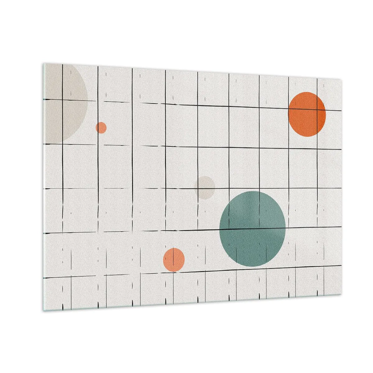 Quadro su vetro - Cerchi colorati su una griglia geometrica di linee sottili - 100x70cm - Prigionieri. Noi o loro? - Decorazione murale moderna per soggiorno e camera da letto ARTTOR