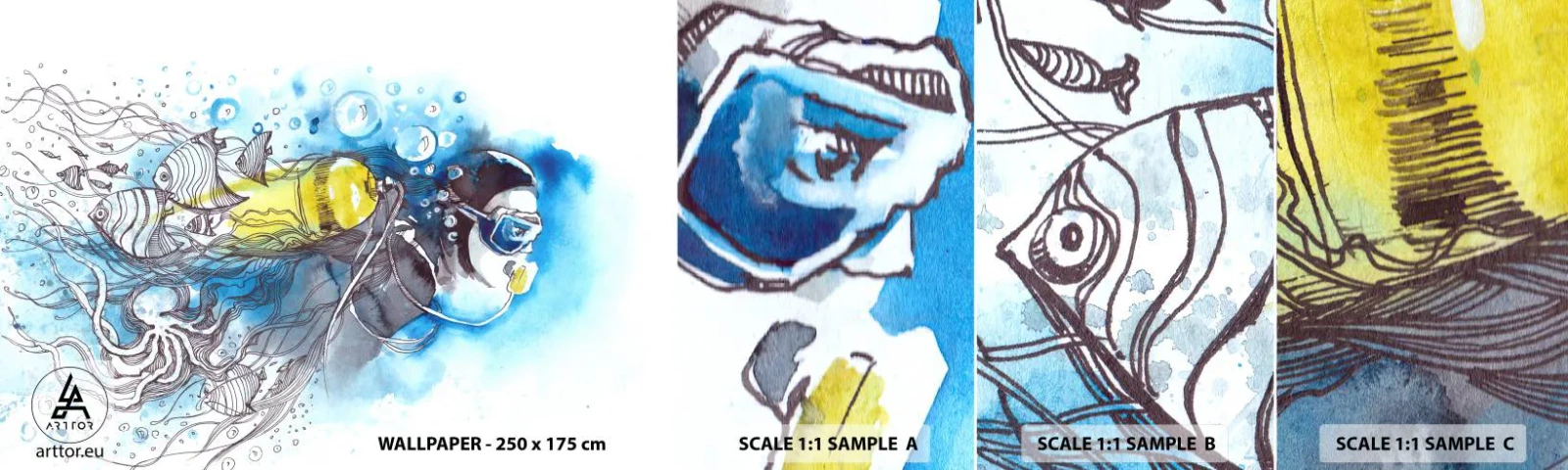 Campione Di Fotomurale Standard Eco - Il grande blu - Immersione, Pescare, Sport - 100x30 cm