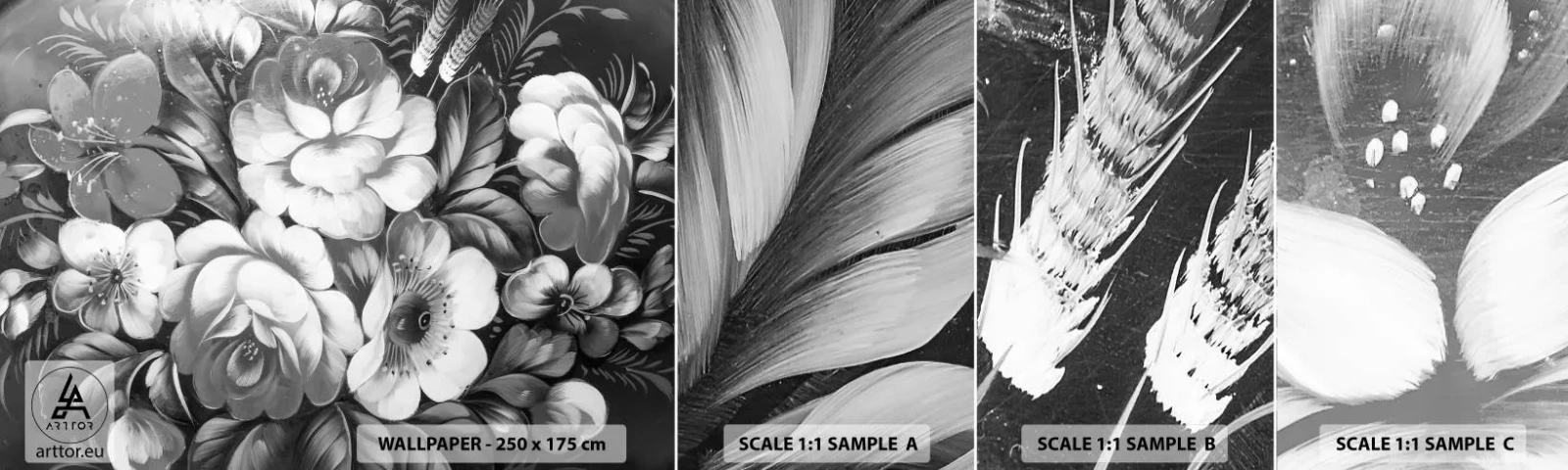 Campione Di Fotomurale Standard Eco - Belli anche in grigio - Astrazione, Fiori, Pezzo - 100x30 cm