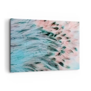 Quadro su tela - Stampe su Tela - Primo piano di piume nei colori pastello rosa zaffiro - 120x80cm - Piumino rosa zaffiro - Decorazione murale moderna per soggiorno e camera da letto ARTTOR