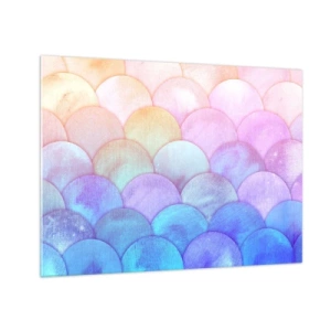 Quadro su vetro - Squame di perle in tonalità pastello di rosa, blu e viola - 70x50cm - Scaglie perlate - Decorazione murale moderna per soggiorno e camera da letto ARTTOR