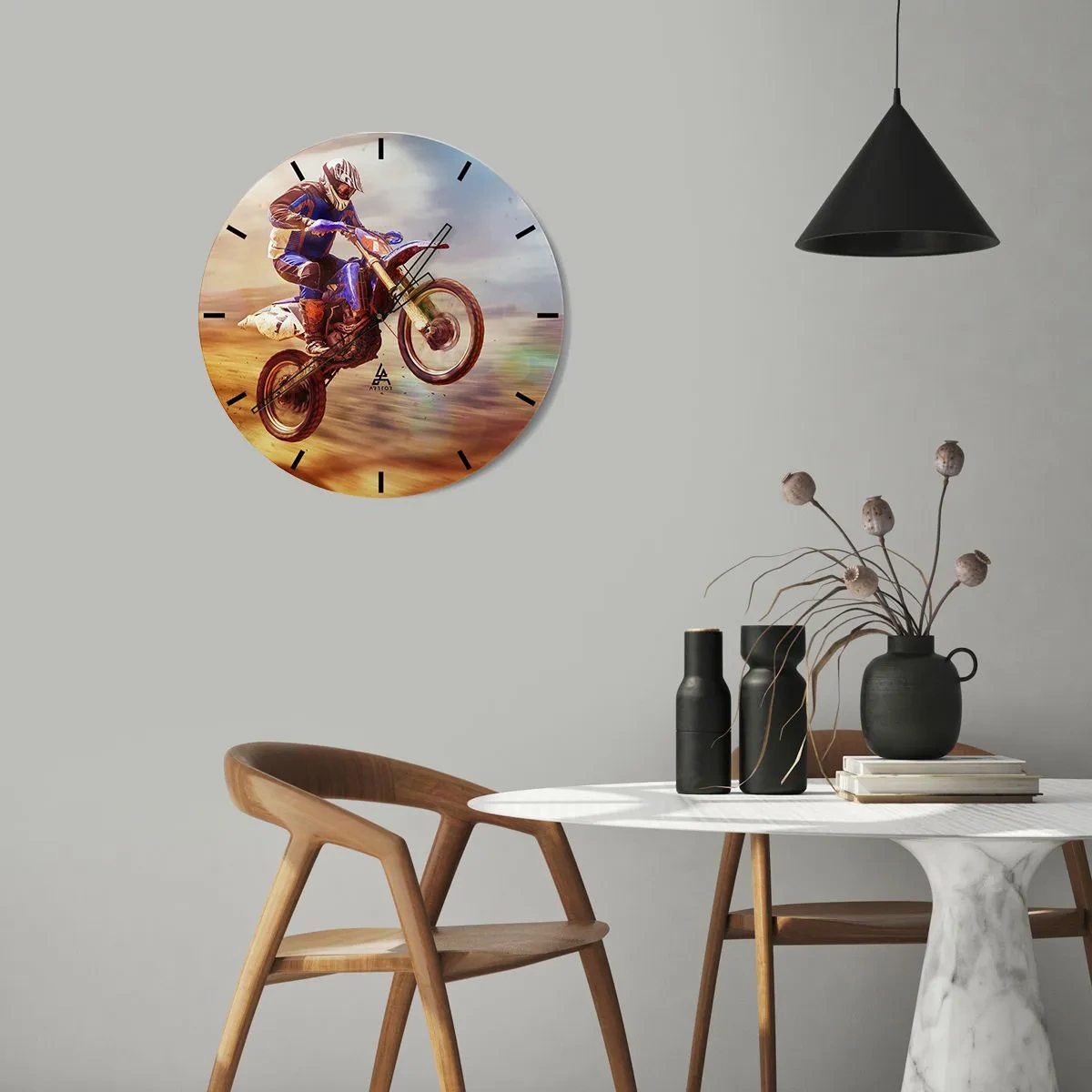 Orologio da parete - Orologio in Vetro - Un pilota su una moto da cross in una ripresa dinamica - 30x30cm - Vertigini motociclistiche - Decorazione murale moderna per soggiorno, cucina e camera da letto ARTTOR