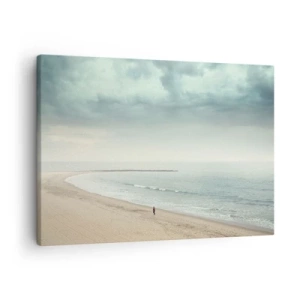 Quadro su tela - Stampe su Tela - Una figura solitaria su una spiaggia deserta in riva al mare calmo - 70x50cm - Cercando la pace - Decorazione murale moderna per soggiorno e camera da letto ARTTOR