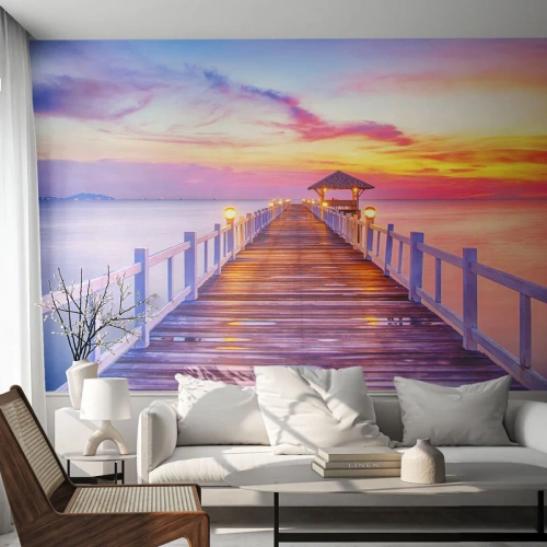 Fotomurali Standard Eco - Silenzio della sera in lilla e oro - Paesaggio, Mare, Baia - 200x140 cm