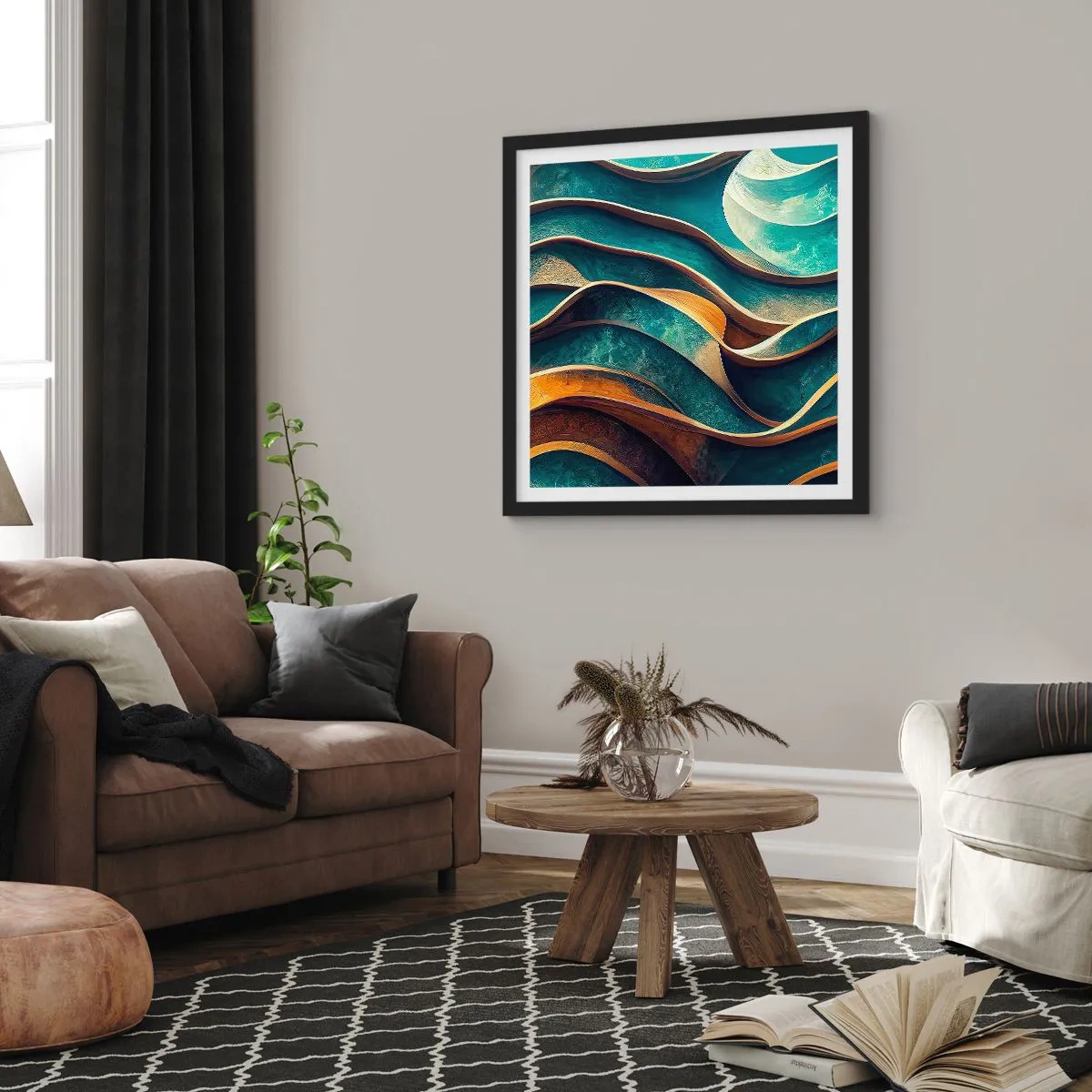 Poster in cornice nera - I meandri del blu - 60x60 cm