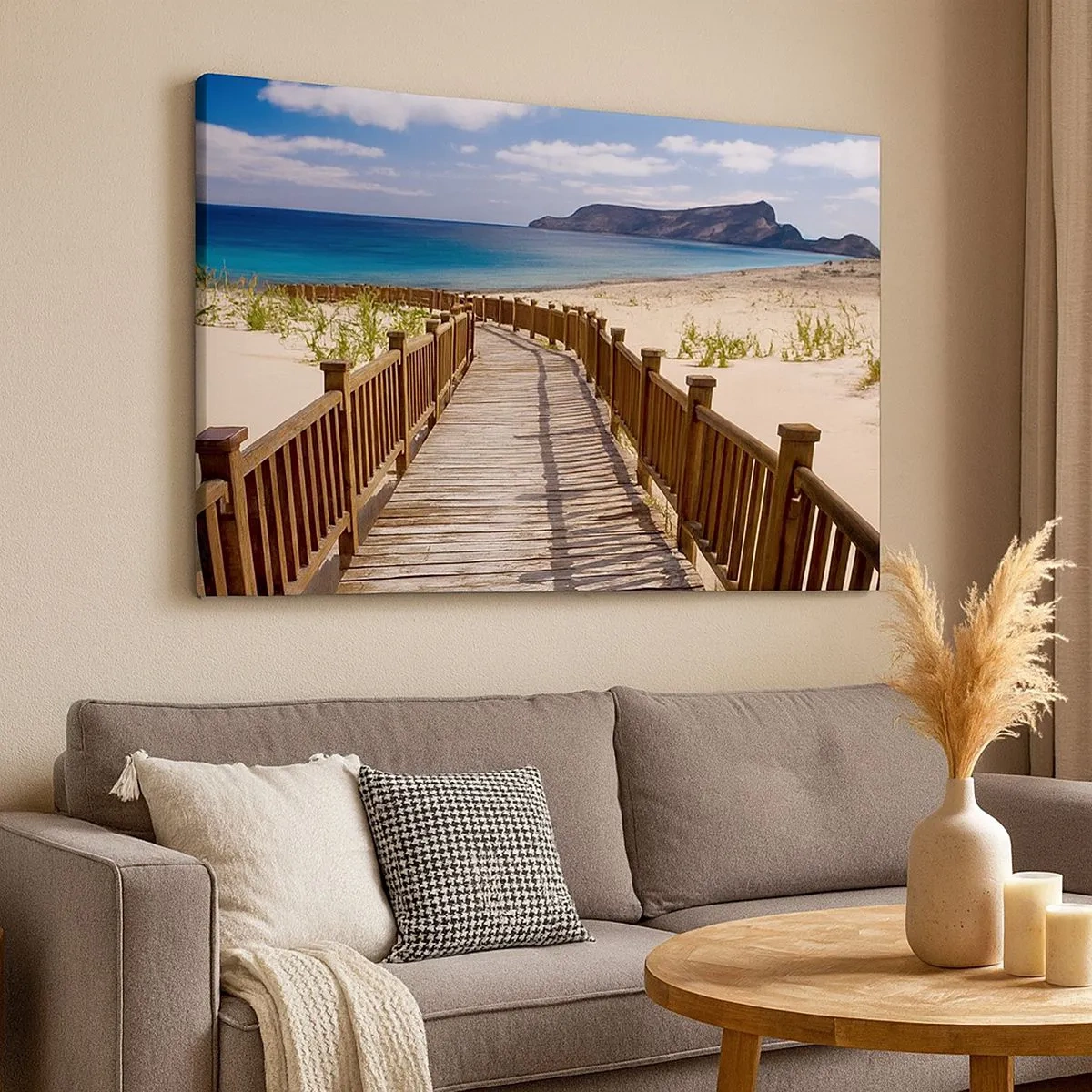 Quadro su tela - Stampe su Tela - Sentiero in legno che conduce alla spiaggia con vista sull'oceano - 70x50cm - Portami alle isole fortunate - Decorazione murale moderna per soggiorno e camera da letto ARTTOR