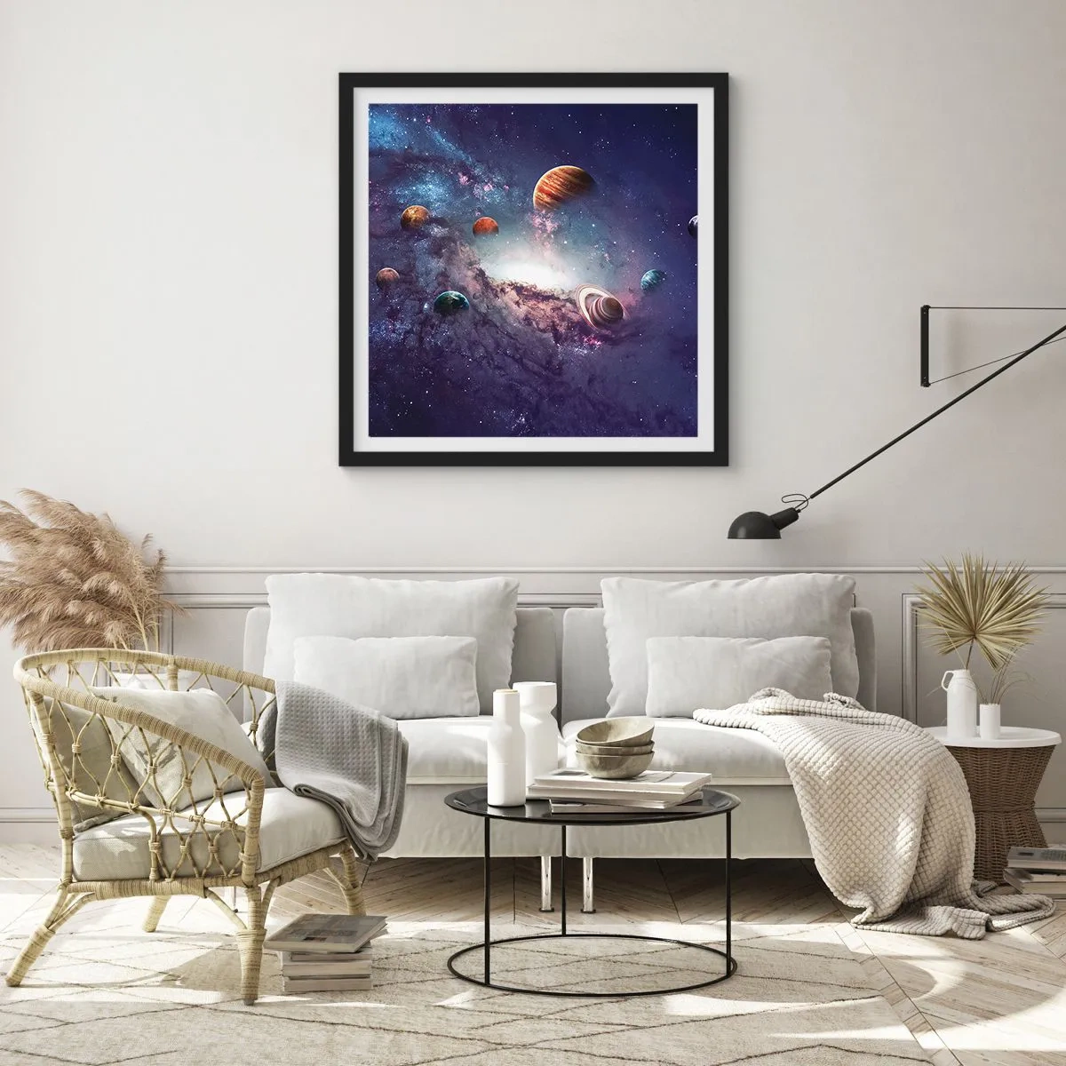 Poster in cornice nera - Sistema solare danzante - 30x30 cm