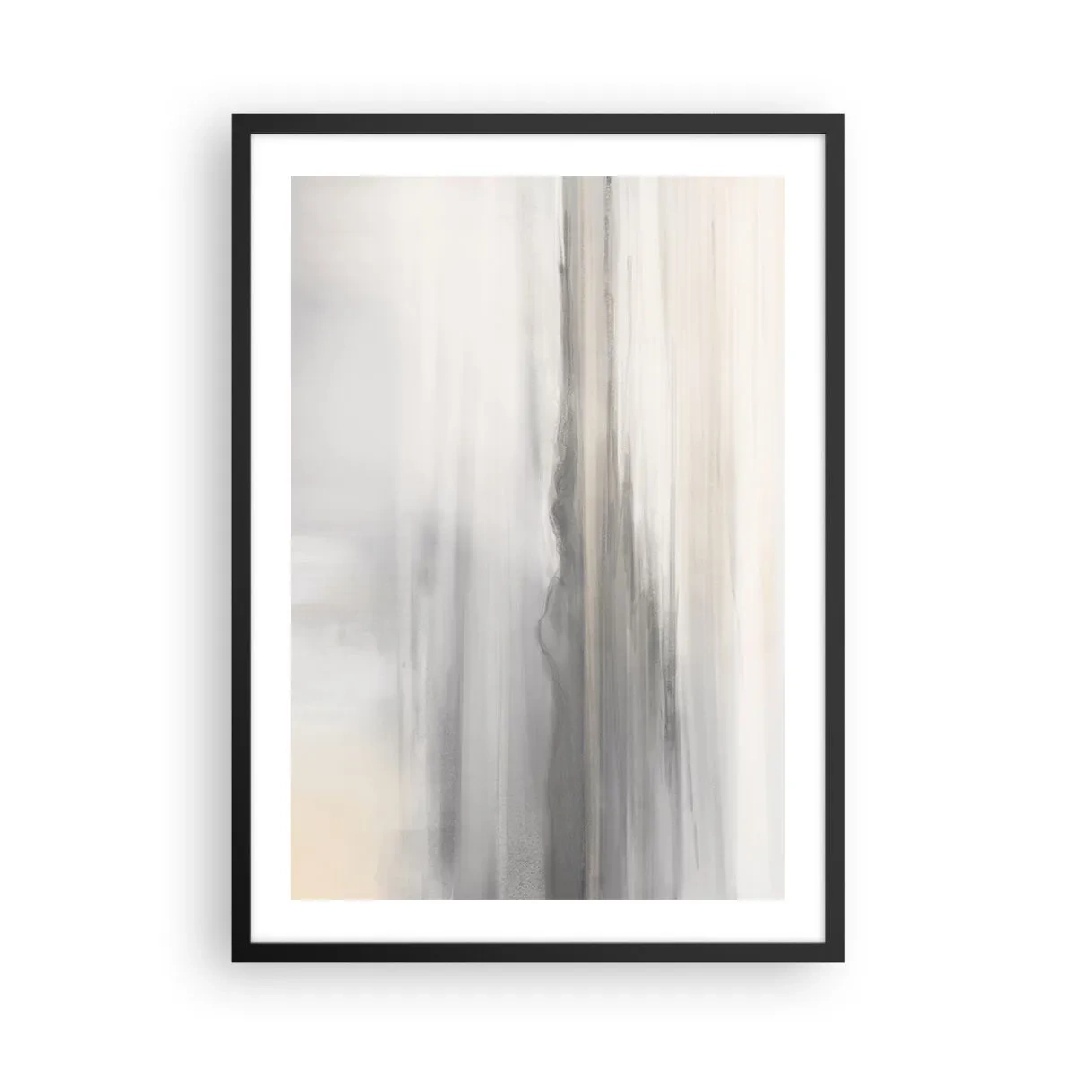 Poster in cornice nera - Sottili striature verticali nelle tonalità del grigio e del beige - 50x70cm - Orizzonte trasognato - Decorazione murale moderna per soggiorno e camera da letto ARTTOR