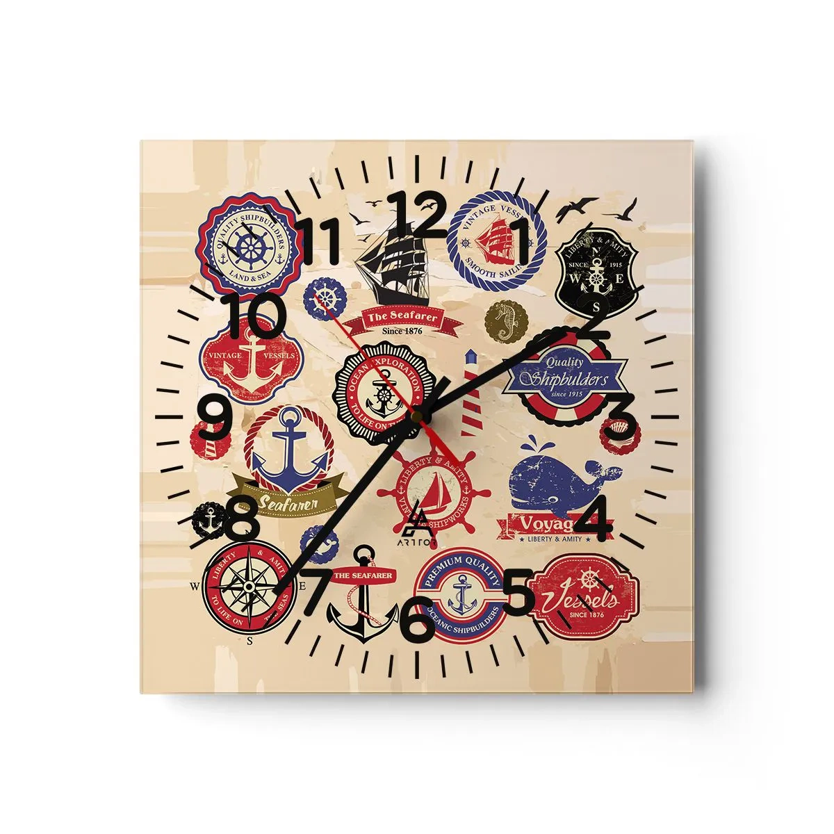 Orologio da parete - Orologio in Vetro - Fratellanza di vela - 40x40 cm