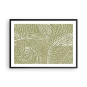 Poster in cornice nera - Linee verdi e bianche in una composizione astratta - 70x50cm - Astrazione intricata in bianco - Decorazione murale moderna per soggiorno e camera da letto ARTTOR