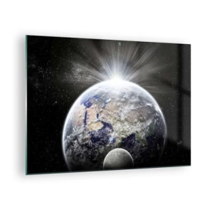 Quadro su vetro - La Terra e la Luna in uno scenario spaziale - 70x50cm - In pieno splendore - Decorazione murale moderna per soggiorno e camera da letto ARTTOR