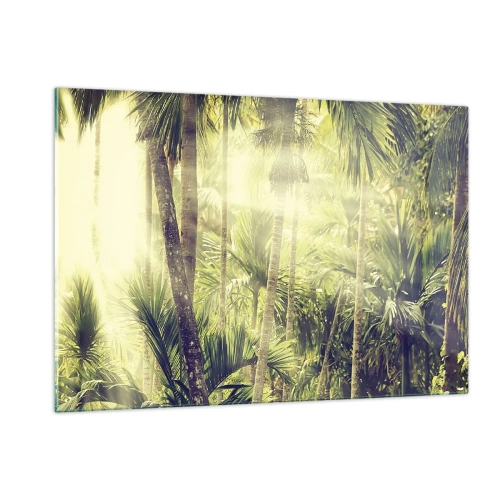Quadro su vetro - Giungla tropicale verde al sole - 120x80cm - Nell'afa verde - Decorazione murale moderna per soggiorno e camera da letto ARTTOR