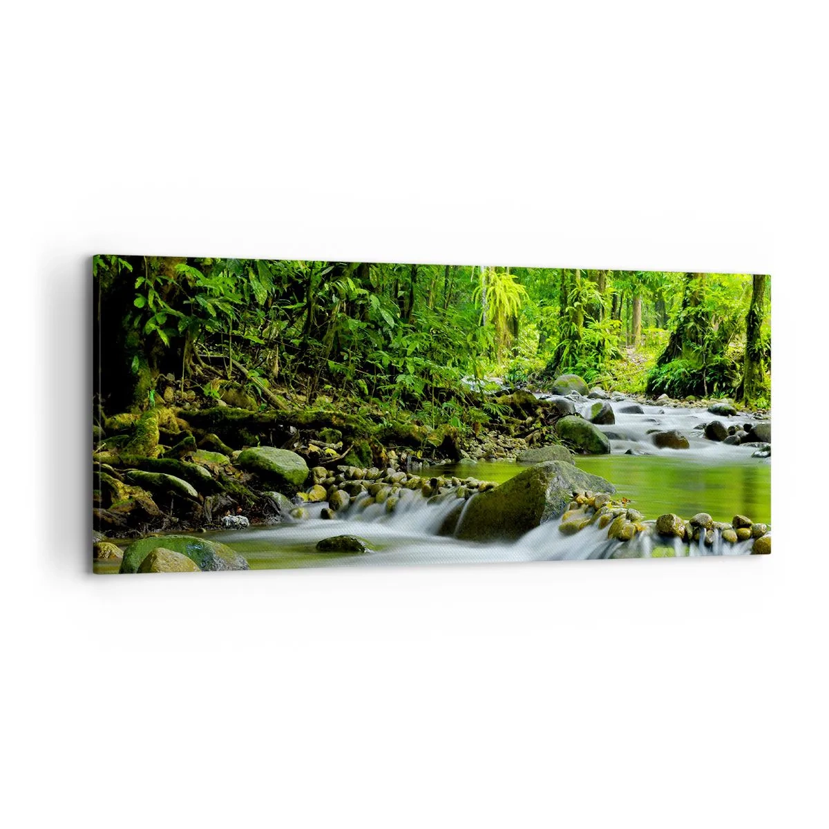 Quadro su tela - Stampe su Tela - Un ruscello in una lussureggiante foresta tropicale - 120x50cm - Fluttuando in un mare di verde - Decorazione murale moderna per soggiorno e camera da letto ARTTOR